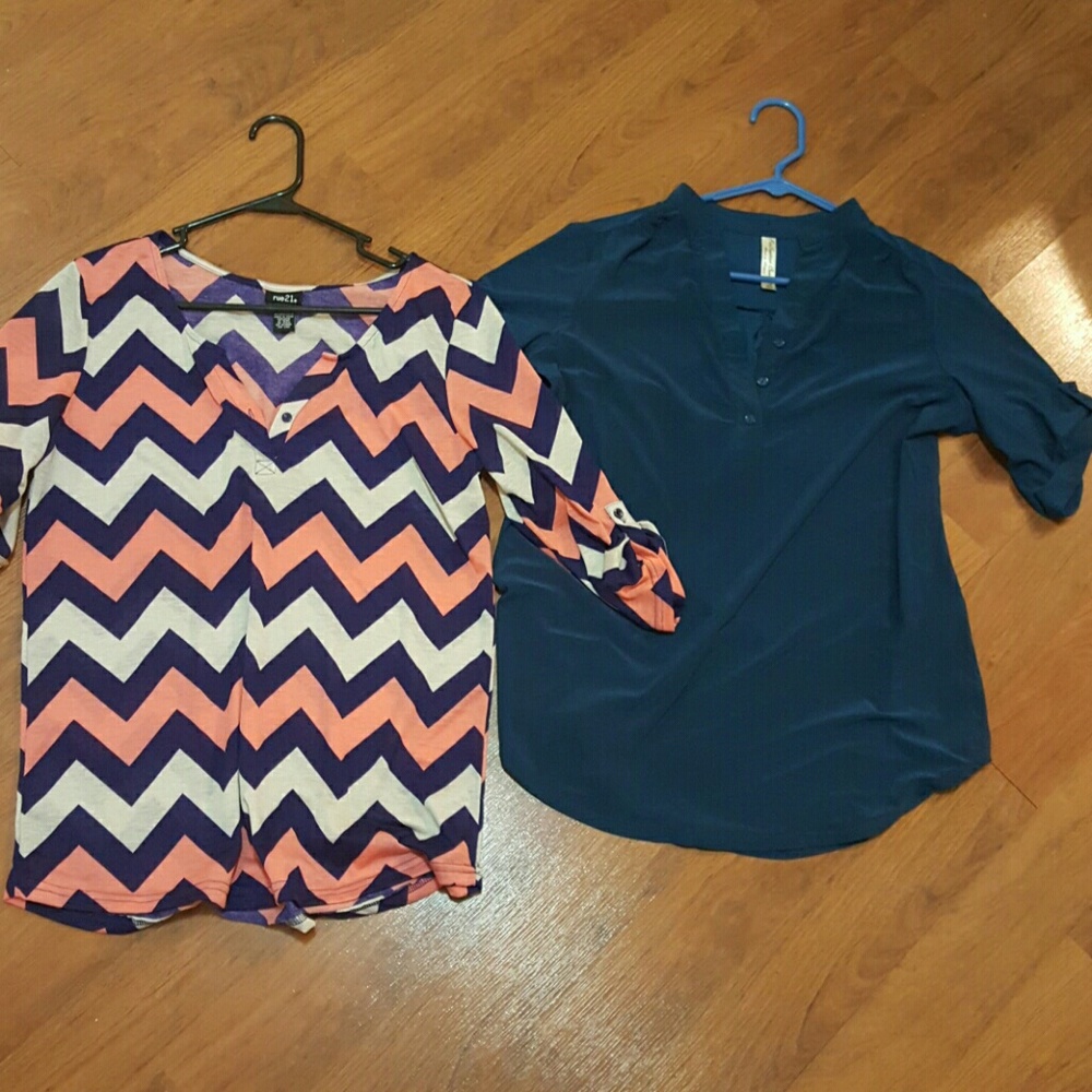 2 Henley style 3/4 sleeve tops